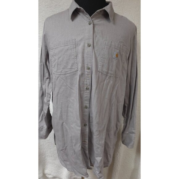 Carhartt Rugged Flex Womens 2X - 20W-22W Grey Ralaxed Fit Flannel Tunic Shirt - Picture 1 of 13